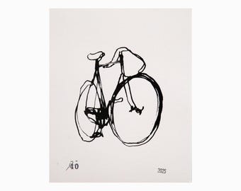 Bicycle Art Print – Loose Track Bike Drawing – Handmade Screenprint