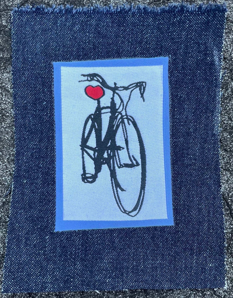 Iron-On Bicycle Patch Bike with Heart-Shaped Seat 3x2 image 1