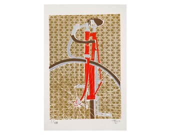 Bicycle, art, print, red Track Bike Screenprint:  Bicycle Art, Golden Hour Limited Edition