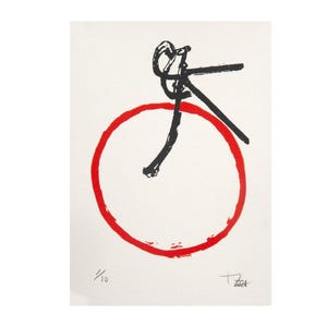 Bicycle Art Print – Red Tire Track Bike – Handmade Screenprint