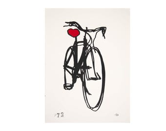 Hand-Screenprinted Bicycle Art Print, Heart Bike, Brooklyn Studio