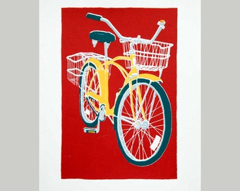 Classic Schwinn Beach Crusier Bicycle Bike - Goldie on Red