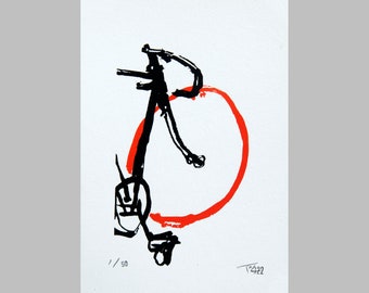 Fiets Art Print, Bike Art Print, Vintage Classic Track Bicycle Art: Rood en Zwart Track Bike 3 Naar rechts gericht