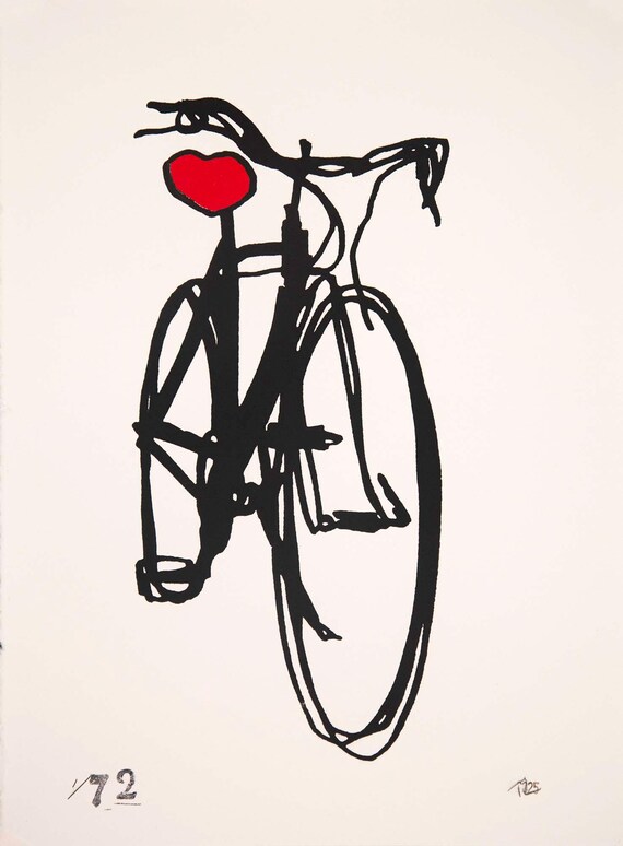 Impresión artística de corazón de amor con bicicleta: boceto de