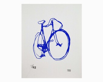 Bicycle Art Print – Vintage Track Bike in Blue Screenprint