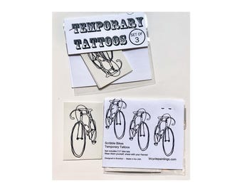 Bike Temporary Tattoos – Hand-Drawn Line Art, Cycling Stickers