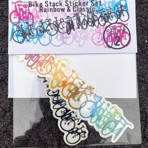 Set di adesivi Bike Stack: decalcomanie artistiche per biciclette classiche e arcobaleno