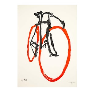 Poster Sized Velodrome Racing Bike Red Tires Print Wall Art, Vintage Classic Track Bicycle : Abstract Minimalist Brushstroke Cyclist Decor