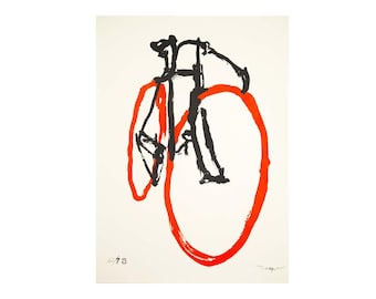 Bicycle Art Print – Velodrome Track Bike with Red Tires – Minimal Cycling Wall Art