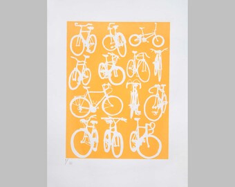 Yellow Bicycle Chart Print - Bike Art Silhouettes