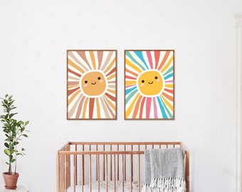 Set van 3 prints, zon speelkamer poster, zon,  kinderkamer decor, kinderkamer kunst aan de muur, zon kunst aan de muur, meisjes kamer decor