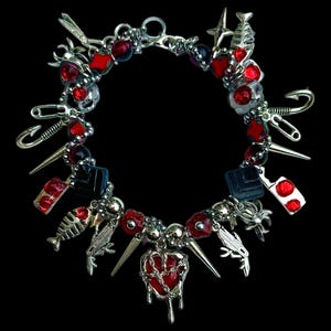 Red Maximalist Grunge Charm Bracelet