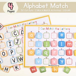 Juego de emparejamiento Montessori imprimible / Actividad del alfabeto de aprendizaje temprano para niños pequeños / Hoja de trabajo educativa de reconocimiento de letras
