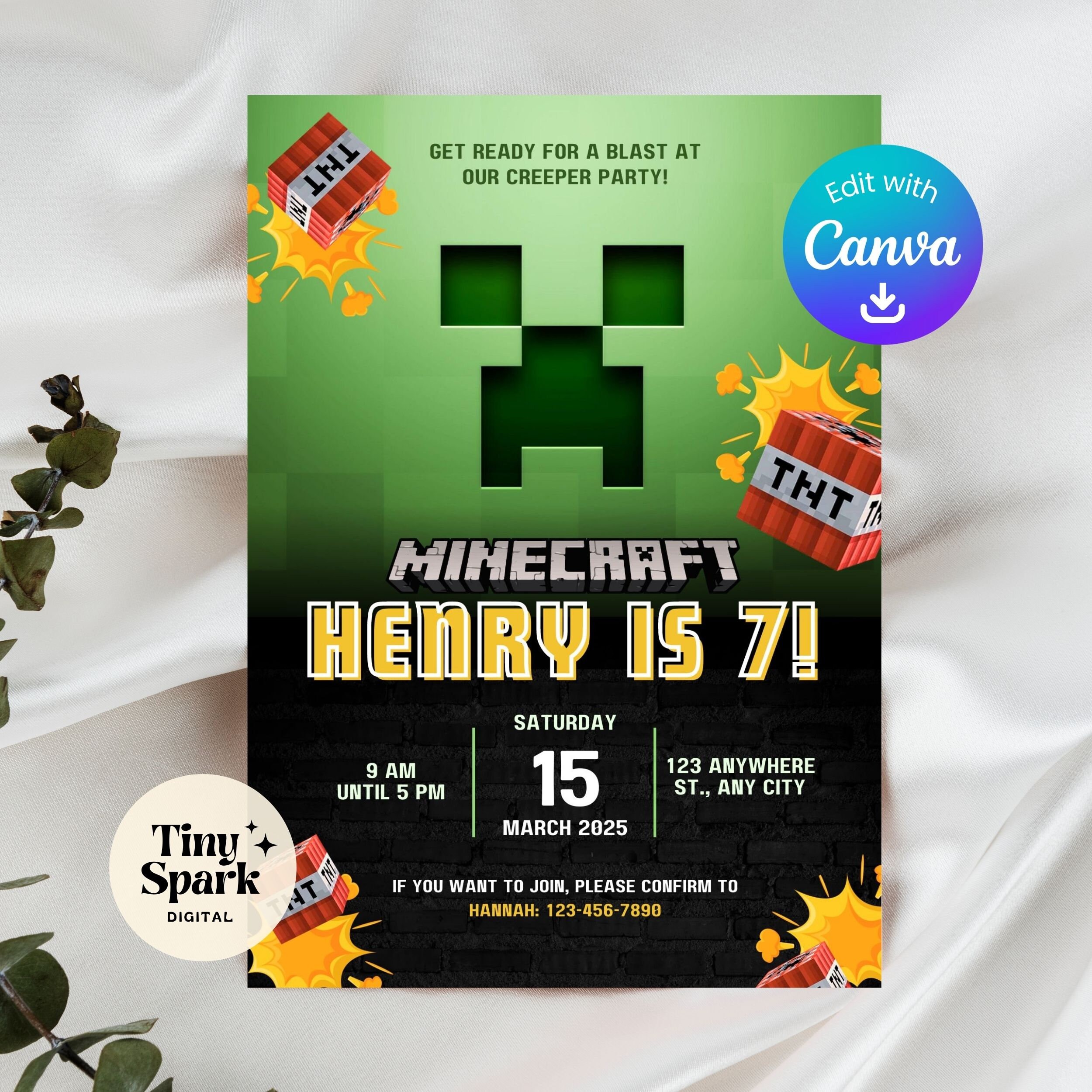 Editable Minecraft Birthday Invitation, Personalized Invite for Kids ...
