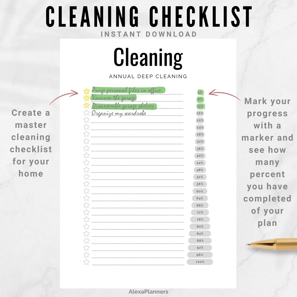 Yearly Cleaning Planner, Annual Master Cleaning List Printable, A5 ...