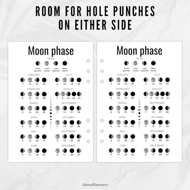 Moon Phase Calendar 2025, Lunar Calendar, A5 Planner Inserts Etsy
