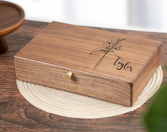 Personalized Walnut Jewelry Box, Jewelry Organizer, Travel Jewelry Organizer Box, Ring Storage Holder, Engraved Jewelry Case for Women