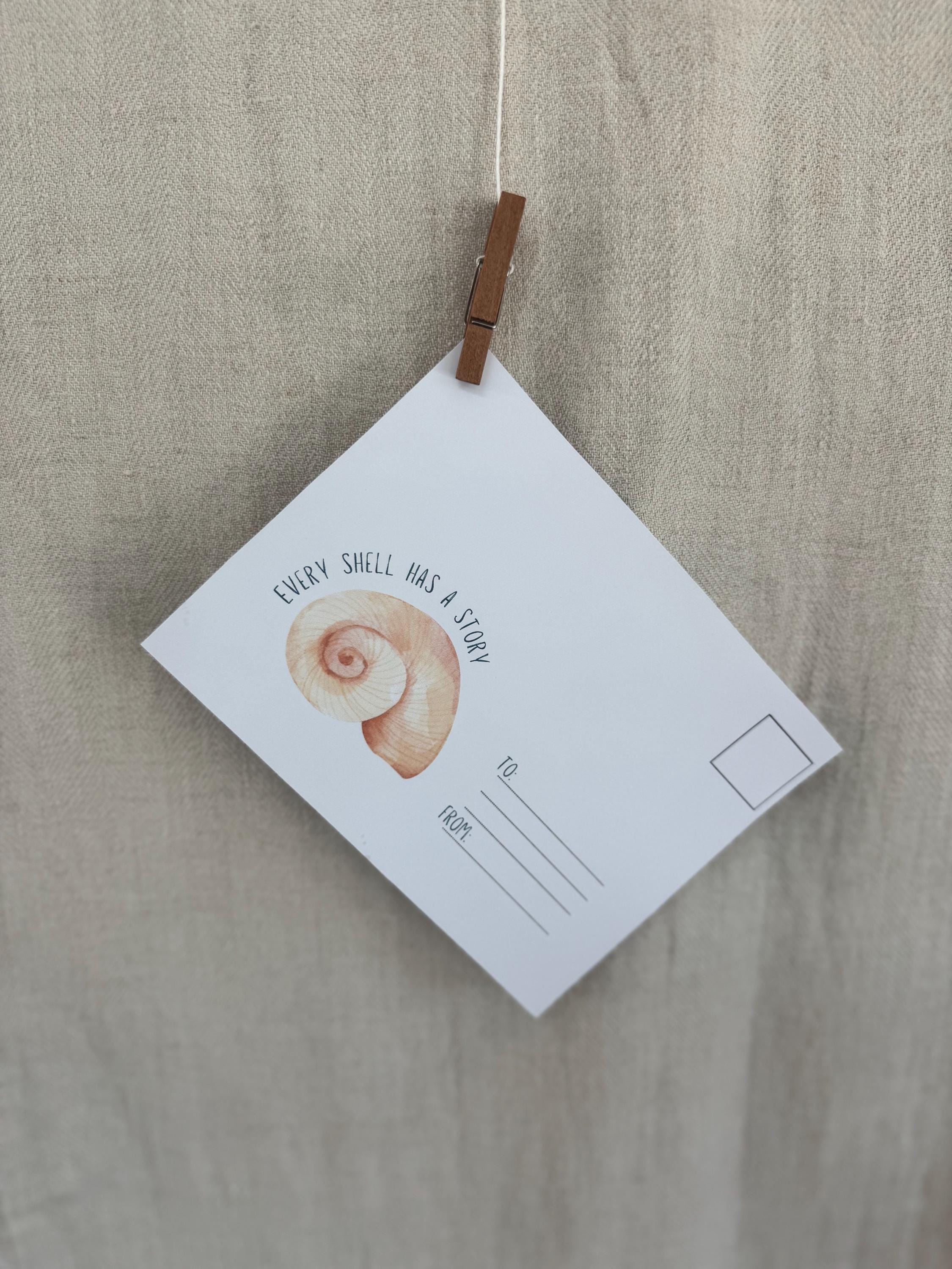 Shell Postcard Watercolor Sea Shell Postcard: Instant Download Beach Art Print for ...
