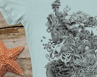Women's Tide Pool Shirt - Weird Art Shirt - Ocean Art - Surrealism - Surreal Tshirt - Weird Stuff - Unique Strange Shirt - Cool Shirt