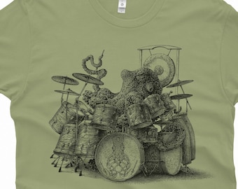 Octopus T-Shirt Gift - Men&#39;s Octopus Shirt - Octopus Playing Drums Shirt - Men&#39;s Graphic Tee