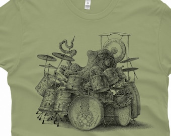 Octopus T-Shirt Gift - Men's Octopus Shirt - Octopus Playing Drums Shirt - Men's Graphic Tee Octopus Drummer Octopus Gifts Music Gift