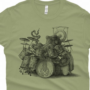 Octopus T-Shirt Gift Men's Octopus Shirt Octopus Playing Drums Shirt Men's Graphic Tee Octopus Drummer Octopus Gifts Music Gift Light Olive