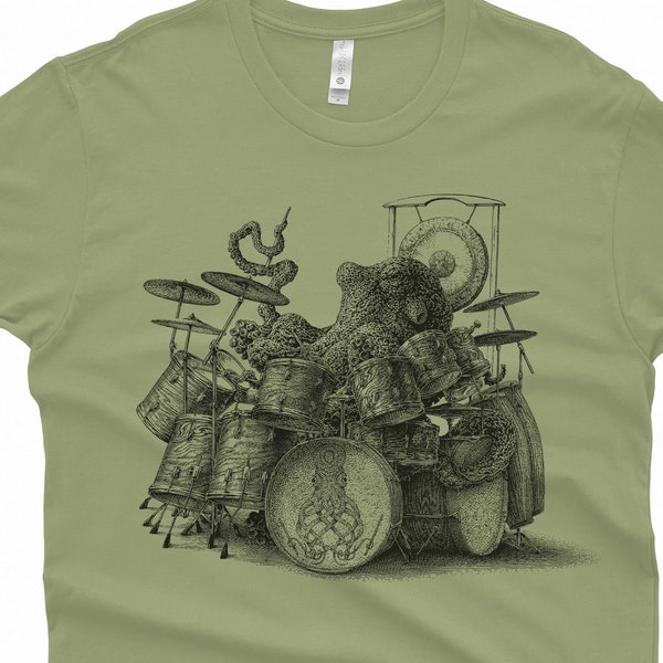 Octopus T-Shirt Gift - Men's Octopus Shirt - Octopus Playing Drums Shirt - Men's Graphic Tee Octopus Drummer Octopus Gifts Music Gift