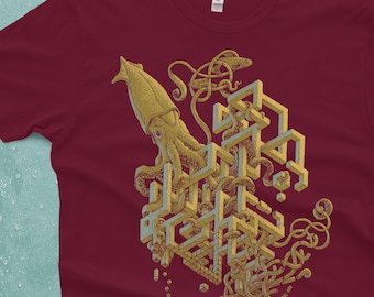 Squid T-shirt - Men's Shirt - Optical Illusion Tshirt - Graphic Tee - Men's Gift - Giant Squid - Surreal Art