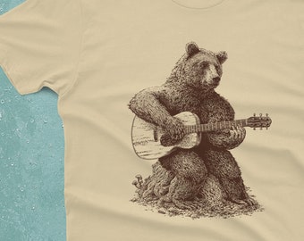 Bear T-Shirt Gift - Bear Playing Guitar Shirt - Men's Bear Shirt - Men's Graphic Tee Bear Guitar Bear Gifts Music Gift