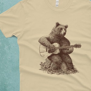 The Original Bear Guitar T-Shirt Bear Playing Guitar Shirt Men's Bear Shirt Men's Graphic Tee Bear Guitar Bear Gifts Music Gift image 1