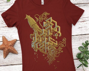 Impossible Squid Graphic Tee - Women's Surreal Ocean Art T-shirt, Weird shirt