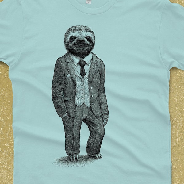 Stilvolles Faultier im Anzug Grafik-T-Shirt - Herren-Baumwoll-T-Shirt, Herrengeschenk Faultier Shirt, Tierliebhaber-T-Shirt, Tier im Anzug