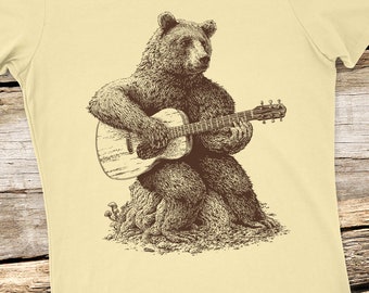 Bear Guitar Shirt: Women's Screen Printed Music Tee