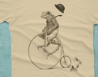 Frog on Bike T-shirt - Men's Penny Farthing shirt - Animal Tshirt - Antique Bike - Bicycle Shirt - Animal Shirt - Bike Shirt - Frog Tshirt