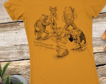 Women's Frog Shirt - Frog Gift - Women's Screen Print Shirt - Funny Tshirts - Frog Art - Creative Gifts - Toad Shirt - Animal Art