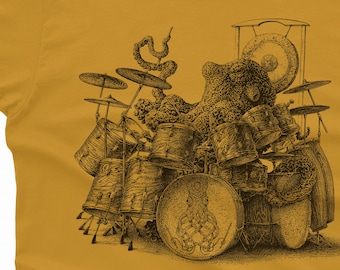 Koszula z ośmiornicą grającą na perkusji-koszula męska z ośmiornicą-koszulka z ośmiornicą prezent-prezent dla perkusisty koszulka z ośmiornicą koszulka perkusisty koszulka perkusisty