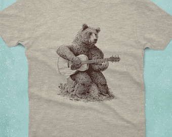 Bear Playing Guitar T-Shirt – Hand Screen Printed Musician Graphic Tee