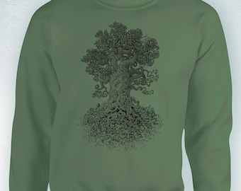 Gnarled Tree Sweatshirt: Hand Screen Printed Nature Art, Tree of Life Crewneck