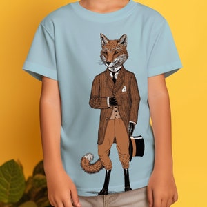Children&#39;s Fox Shirt - Kids Tee - Stylish Fox T-shirt - Children&#39;s Gift - Dapper Fox Shirt - Kids&#39; Gift - Animal Tshirt