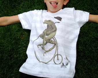 Childrens Frog Shirt - Kids Tee - Frog Bike Art - Animal Design