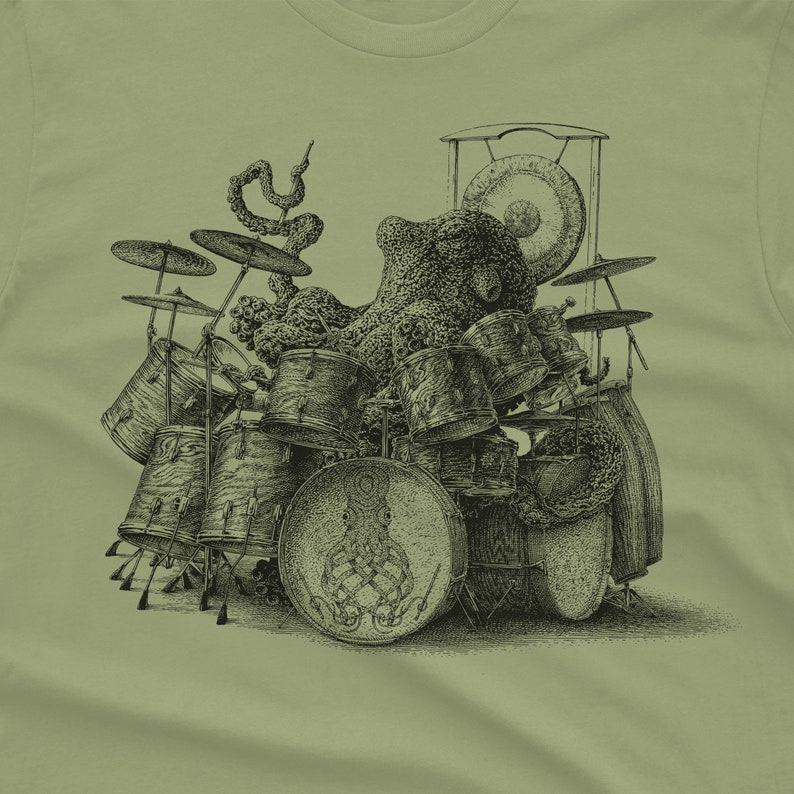 Koszula z ośmiornicą grającą na perkusji-koszula męska z ośmiornicą-koszulka z ośmiornicą prezent-prezent dla perkusisty koszulka z ośmiornicą koszulka perkusisty koszulka perkusisty zdjęcie 9