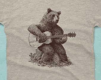 アイドル Bear Tee Bear Playing Guitar Shirt - Men's Graphic Tee - Bear Tshirt - Bear