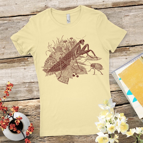 Women's Praying Mantis T-Shirt: Ornate Insect Design, Women's Graphic Tee, Unique Women's Clothing