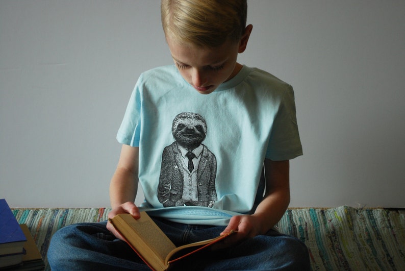 Sloth Childrens Shirt Sloth Shirt Kids Gift Gift for Kids Childrens Clothing Animal Art Kids Animal Shirt Sloth T-shirt image 1