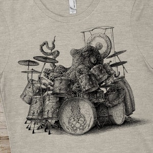 Women's Octopus T-Shirt Octopus Playing Drums Shirt Octopus Shirt Gift Women's Graphic Tee Octopus Gifts Octopus Drummer Music Shirt Heather Grey