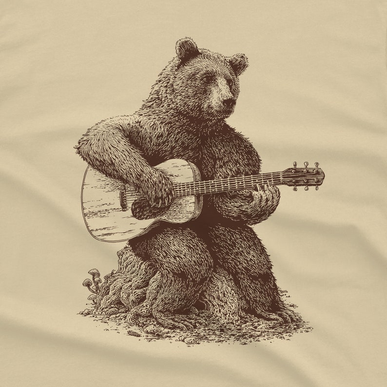 The Original Bear Guitar T-Shirt Bear Playing Guitar Shirt Men's Bear Shirt Men's Graphic Tee Bear Guitar Bear Gifts Music Gift image 6