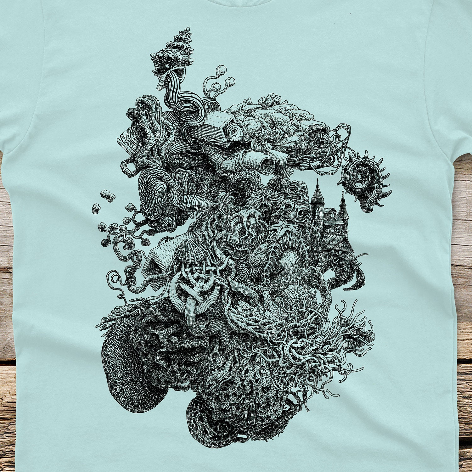 Surreal Tide Pool T-shirt: Hand Screen Printed Ocean Art on Men's