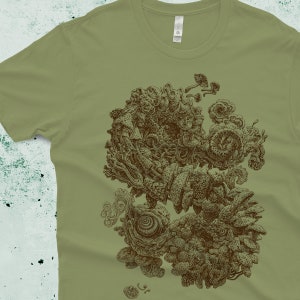 Mushroom Shirt Nature Tshirt Mushroom Drawing Magic Mushroom Art Men's Graphic Tee Mushroom Tshirt Scatterbrain Tees Light Olive