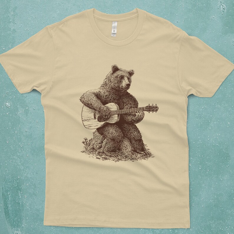 Bear T-Shirt Gift - Bear Playing Guitar Shirt - Men's Bear Shirt - Men's Graphic Tee Bear Guitar Bear Gifts Music Gift 