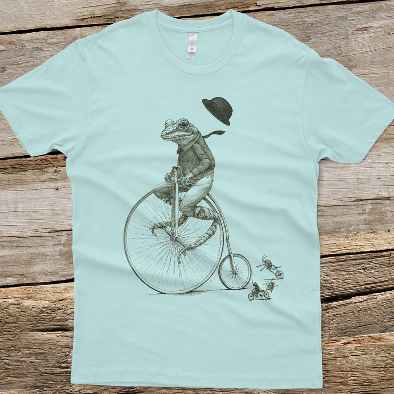 Frog on Bike T-shirt Frog Shirt Men's Penny Farthing Bicycle Tshirt Frog Tee Shirt Husband Gift image 7